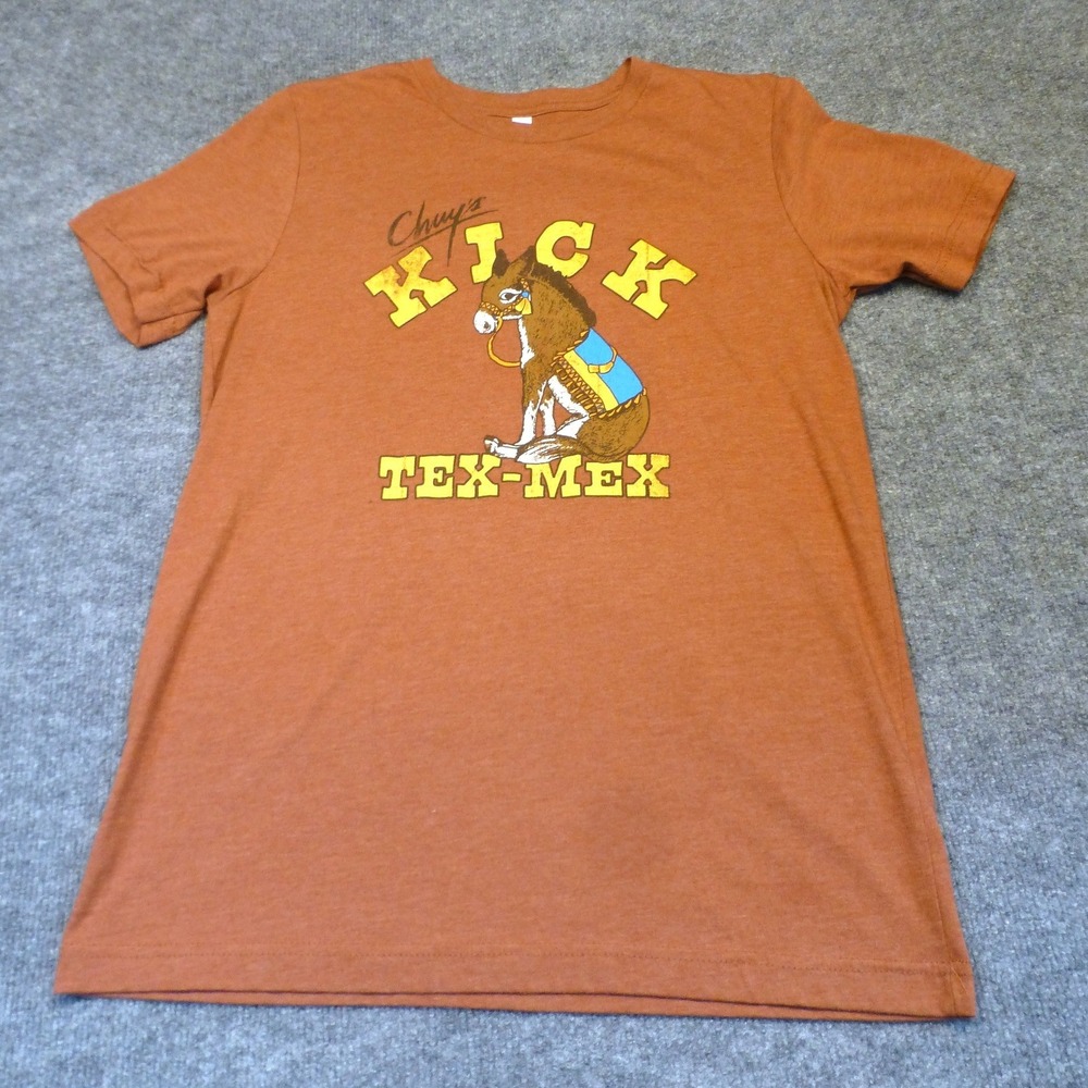 Chuys Kick Tex-Mex Restaurant Graphic T-Shirt Mens Medium Orange Bella Canvas